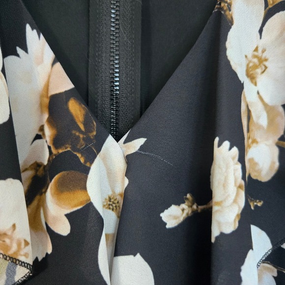 Alice + Olivia 6 Kye Floral Ruffle Midi Dress Black White Flowers Party Cocktail - Picture 6 of 11